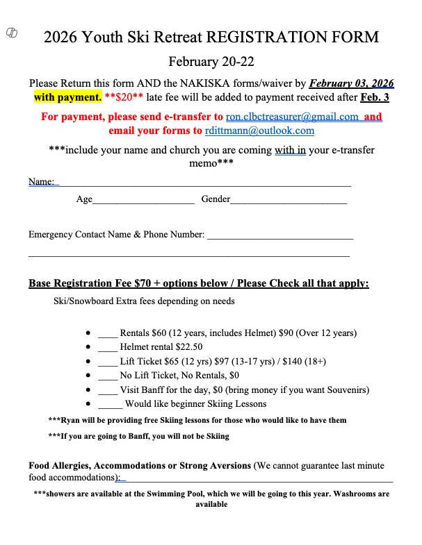 Winter retreat registration form